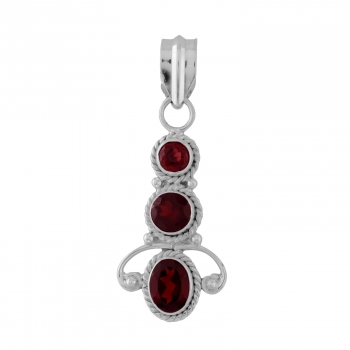Top design three stone best selling red garnet sterling silver pendant